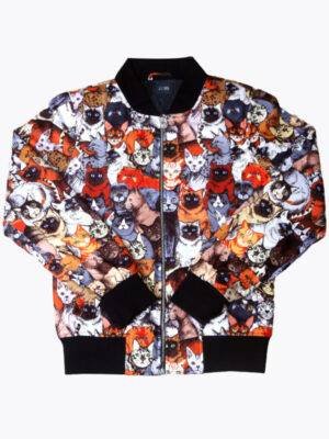 Meow Cats Print Bomber Jacket