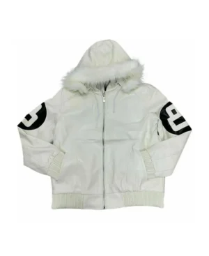 8 Ball White Leather Bomber Jacket