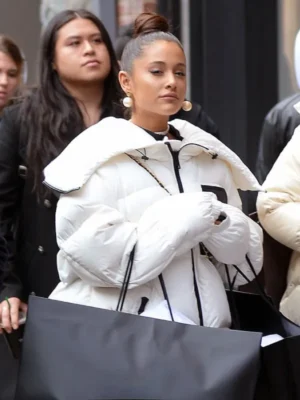 Ariana Grande White Oversized Puffer Jacket